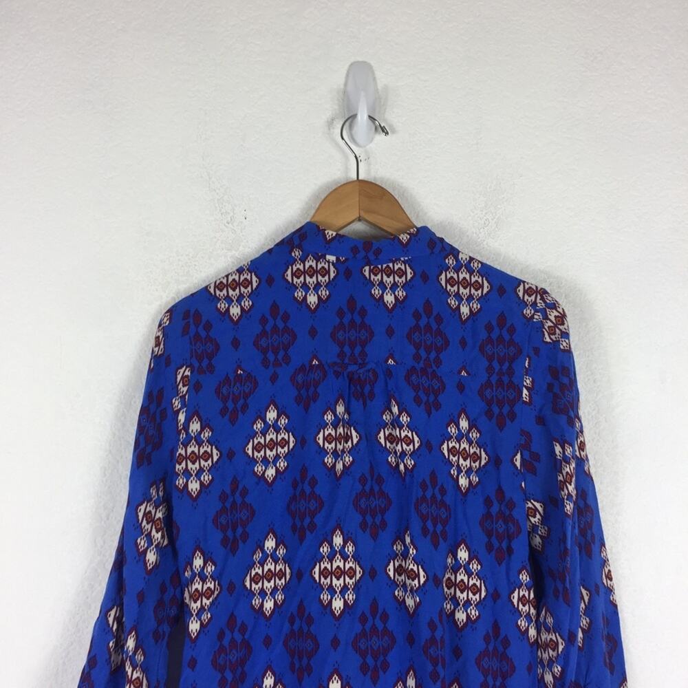 Anthropologie Maeve Woodland Walk Blue Boho Popover Button Top Size 8 - Picture 13 of 15